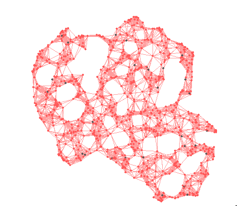 UMAP projection of Memory Bundle connectivity from 5D to 2D; red graph shows clustered structure